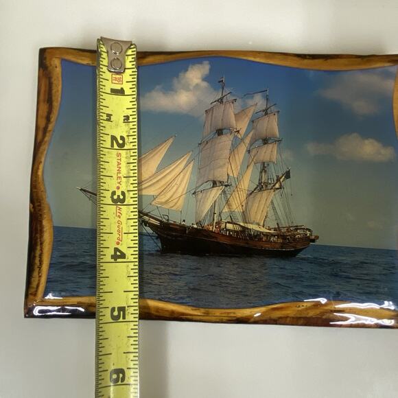 Vintage Ship Print Lacquer Wooden Wall Plaque Nautical Boat Art Decor 5”x7” - Picture 3 of 5